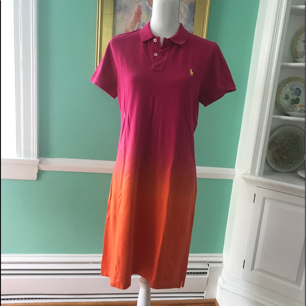 Ralph Lauren Pink-to-Orange Ombre Polo Midi Dress